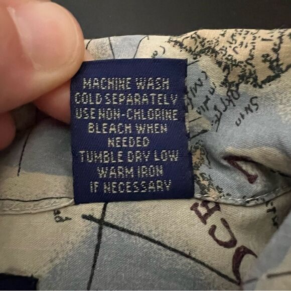 World Island Shirt Mens XL Blue Hawaiian Aloha Chart of Oceanus Design Cotton - Picture 11 of 13